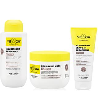 Kit Yellow Nutritive Alfaparf Shampoo 500ml Máscara 300ml Leave-in 200ml Nutrição e Repara