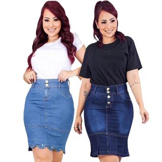 Kite 2 Saias Jeans evangélica midi com elastano