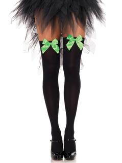 Laço de cetim Thigh Highs Leg Avenue com detalhes em preto/verde neon