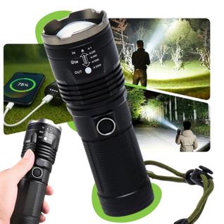 Lanterna Tática Militar 2 km Mais Forte Do Mundo Led Potente Caça Camping Com Power Bank