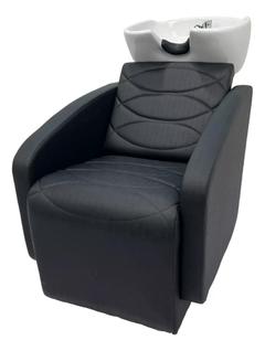 Lavatório Cuba Porcelana Salão De Beleza Estofado Preto Acetinado