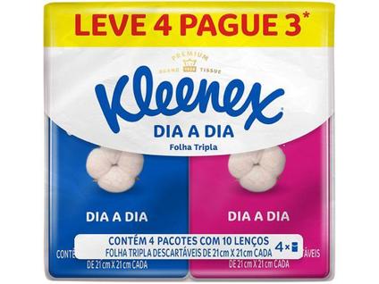 Lenço de Papel de Bolso Folha Tripla Kleenex Dia a Dia 4 Unidades com 10 Folhas Cada