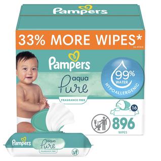 Lenços Umedecidos Pampers Aqua Pure - 99% à Base de Água - Pacote com 896 Unidades