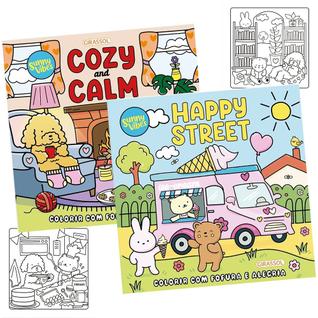Livro de Colorir Coleção Sunny vibes Happy Strett and Cozy Calm Colorir Com Fofura e Alegr