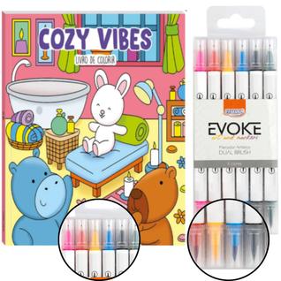 Livro de Pintura Bobbie Goods Cozy Vibes + 6 Canetas Marcadores