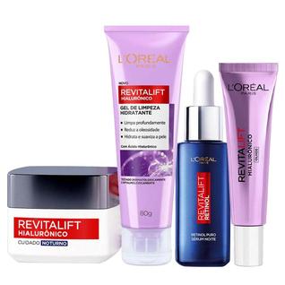 LOréal Paris Kit  Gel de Limpeza 80g + Sérum Noturno Retinol 30ml + Creme Noturno 49g + Cr