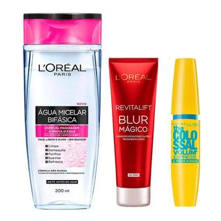 LOréal Paris + Maybelline Kit - Água Micelar Bifásica + Primer Blur Mágico + Máscara de Cí