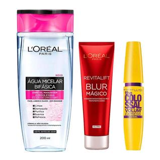 LOréal Paris + Maybelline Kit - Água Micelar Bifásica + Primer Blur Mágico + Máscara de Cí