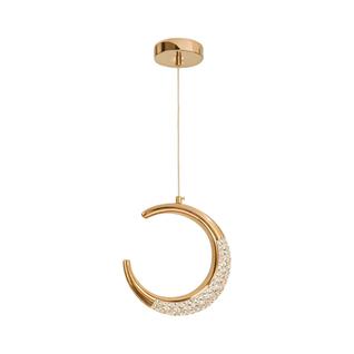 Lustre Pendente Lua Minguante Luz LED 3 Cores Multicor Dourado 7W Bivolt Para Sala De Esta