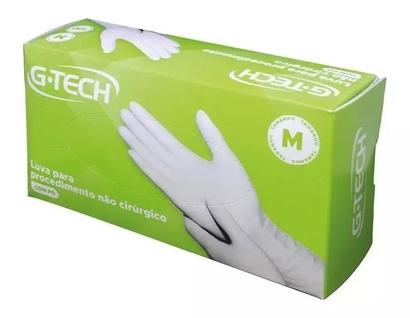 Luva Látex de Procedimento com Pó Tamanho M, G-Tech 100 UNDIDADES Branco