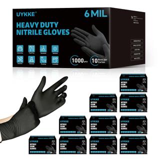 Luvas de nitrilo descartáveis UYKKE Black XL 6 mil de espessura