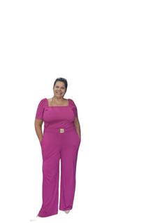 Macacão 2268 Feminino Social Pantalona C/Cinto Plus Size Luxo Festa Viscolaycra