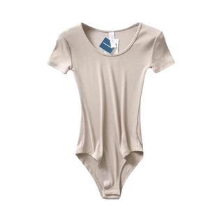 Macacão Casual Feminino Slim Fit Com Decote Redondo E Manga Curta, Bodysuit Sem Costura Pa