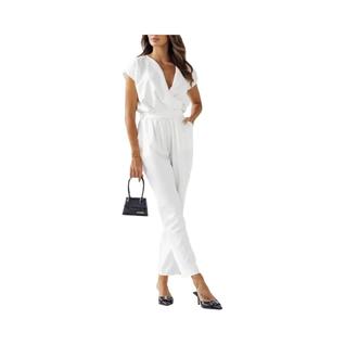 Macacão Feminino Casual De Verão Elegante De Cor Sólida Com Manga Curta E Calça Comprida P