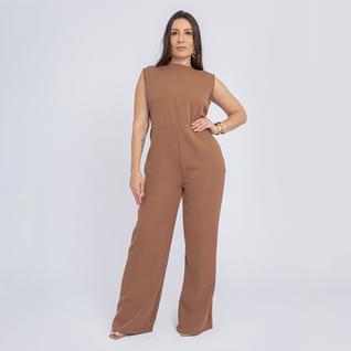 Macacão feminino pantalona soltinho regata cinto gola alta