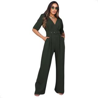 Macacão Longo Flare Manga Pantalona Alfaitaria Duna Cinto