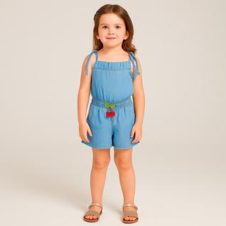 Macaquinho Jeans Feminino Moda Infantil Look Blogueirinha Jardineira Shorts Menina