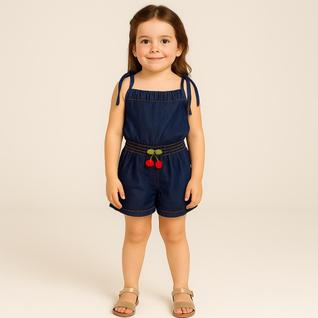 Macaquinho Jeans Feminino Moda Infantil Look Blogueirinha Jardineira Shorts Menina