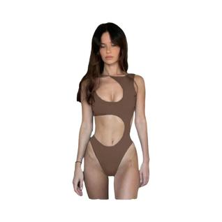 Maiô Feminino Sensual Sem Mangas Com Recortes, Peça Única De Cintura Alta Para Verão, Prai