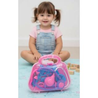 Maleta Médica Brinquedo Faz de Conta Rosa 8 Peças 3+ Anos