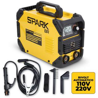 Máquina Solda Inversora 120MMA Bivolt Painel Digital SparkBR Máscara Acessórios Portátil A