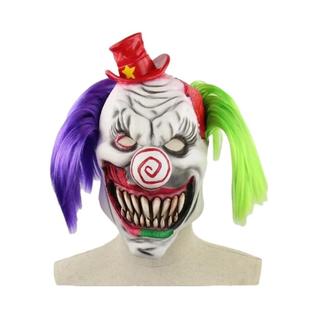Máscara De Palhaço Assustador Com Cabelo Roxo E Verde, Rosto Sorridente Horripilante, Fant
