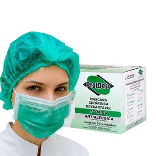Mascara Descartável Protdesc Verde com 50 unidades com Anvisa