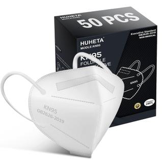 Máscara facial KN95 HUHETA, 50 pacotes, máscara de segurança respirável branca