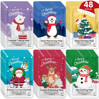 Máscaras Faciais KONEUK - Pacote com 48 Unidades e 6 Aromas - Edição Natalina