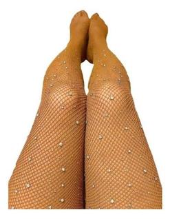 Meia-Calça Nude Strass Brilhante Arrastão Chic Sexy Elegante para look Noite Top