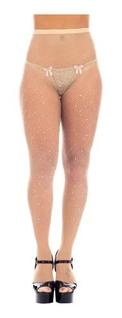 Meia-Calça Nude Strass Brilhante Arrastão Fino Sexy Elegante para look Balada Noite