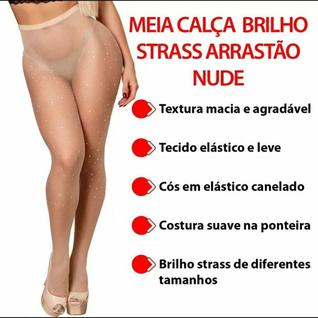 Meia Calça Nude Strass Brilho Arrastão Chic para Usar com Short ou Bota Alta Promoção