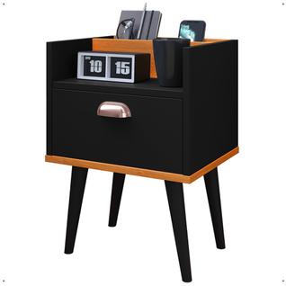 Mesa de Cabeceira Milena Preta com Gaveta e Espaço para Celular - Design Funcional e Elega