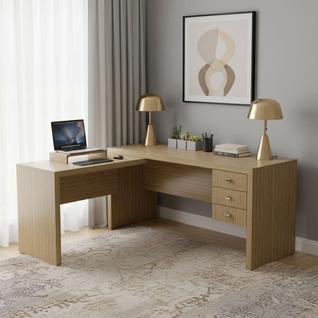 Mesa de Escritório em L 3 Gavetas ME4106 Tecno Mobili - Amêndoa