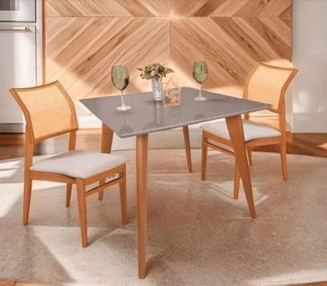 Mesa de Jantar Tampo com Vidro 80x80cm Branco Pés Achatados ***somente Mesa sem Cadeiras**
