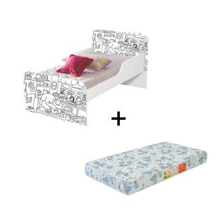 Mini Cama Infantil MDF Bobbie Boods para Pintar com Colchão Quarto Infantil Personagem Des