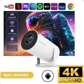 Mini projetor smart 4K, projetado para otimizar o desempenho de áudio e vídeo.
