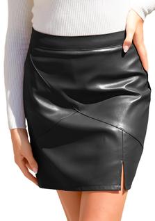 Mini saia de couro Trendfoll feminina de cintura alta preta