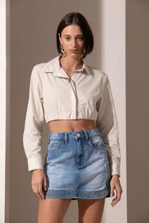 Mini Saia Jeans com Barrado Alls