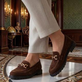 Mocassim Feminino Tratorado Camurça Sapato Oxford Sapatilha Confortável Cor:TaupeTamanho:3
