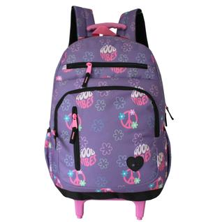 Mochila Escolar Rodinhas Good Vibes Dl1592 Denlex Feminina