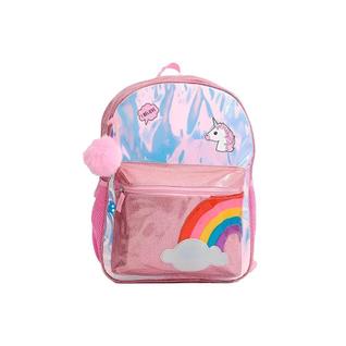 Mochila Feminina Escolar Holográfica Infantil Rosa de Costas Unicórnio Arco-Iris Menina Cl