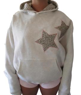 Moletom com Capuz Chvity Feminino com Estampa de Guepardo, Estrela e Leopardo