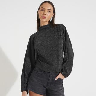 Moletom Forum Metalizado Amplo Ou25 Preto Feminino