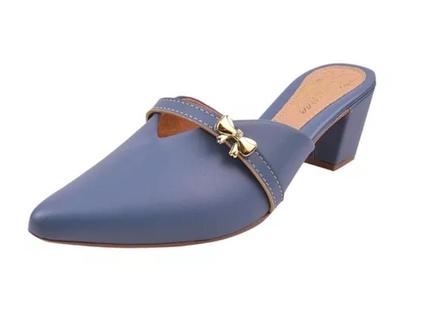 Mule Scarpin Salto Alto Grosso Lacinho Sapato Bico Fino Casual Festa