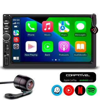 Multimídia 7" Polegadas Car Play/Android Auto - JR8 + Câmera de Ré Colorida Universal Pret