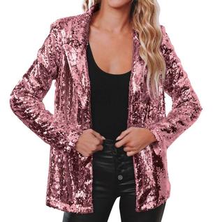 N-C0304-Blusa Casaquinho Blazer Feminino Plus Size Paetê Festa Réveillon Dourado Preto Pra