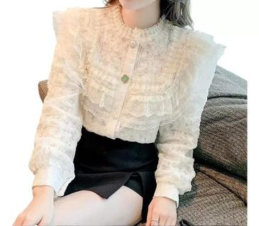 N0334-Camisa Blusa Social Renda Babado Elegante 4s1801