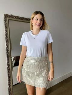 N0344-Saia Feminina Luxo Balada Carnaval Franjas Brilhante 5j3003