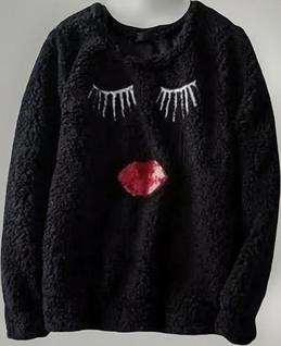 N1015 Blusa Moletom Feminina Pelúcia Peludo Paetê Importada
